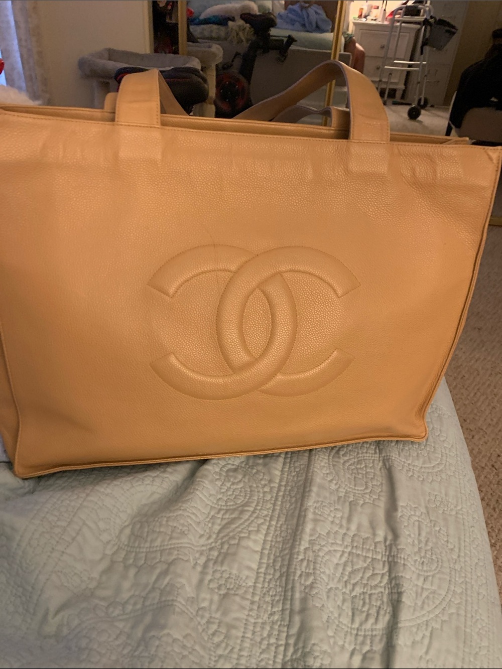 CHANEL Peach Beige Leather CC Tote